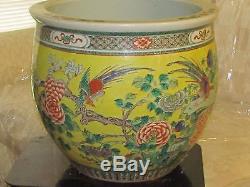 Antique 19thC Chinese Qing Dynasty Porcelain Famille Jaune fish bowl