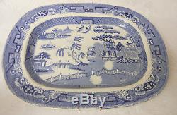 Antique Asian Chinese Village BLUE WILLOW England Ironstone Platter 19th C
