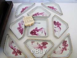 Antique C1830 Chinese New Year Party Candy Porcelain Trays in Wooden Case