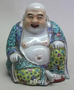 Antique CHINA Chinese PORCELAIN LAUGHING SEATED BUDDHA 4 Statue MARKED