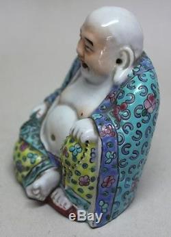 Antique CHINA Chinese PORCELAIN LAUGHING SEATED BUDDHA 4 Statue MARKED