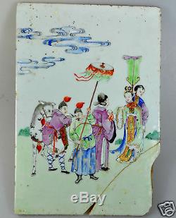 Antique China Chinese Porcelain Famille Rose Tile Painting Qing Queen 19th C #3
