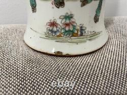 Antique Chinese Baluster Form Porcelain Vase w Woman Child Riding Mythical Beast