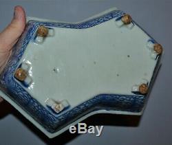Antique Chinese Barbed Rim Porcelain Narcissus Planter Wood Stand