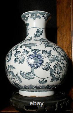 Antique Chinese Blue And White Porcelain Vase With Mark Qing Dynasty