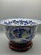 Antique Chinese Blue And White Porcelain Bowl Qing Dynasty With Stand