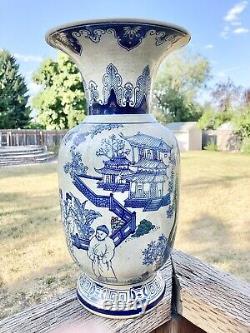 Antique Chinese Blue and White Porcelain Figure Vase