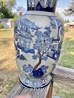 Antique Chinese Blue and White Porcelain Figure Vase