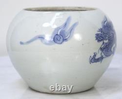 Antique Chinese Blue and White Porcelain Jar. Hand Painted Dragon. Very Old RARE