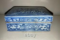 Antique Chinese Blue and White Porcelain Lidded Ink Box Early Qing Dynasty