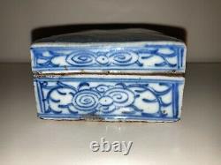 Antique Chinese Blue and White Porcelain Lidded Ink Box Early Qing Dynasty