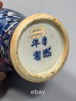 Antique Chinese Blue and White Vase, Kangxi Mark, Qing Dynasty (1644-1911)