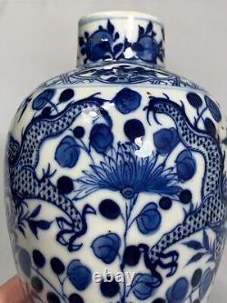 Antique Chinese Blue and White Vase, Kangxi Mark, Qing Dynasty (1644-1911)