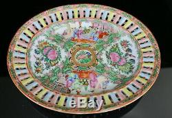 Antique Chinese Canton Porcelain Famille Rose Medallion Reticulated Plate 10
