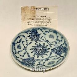 Antique Chinese Ch'ing Dynasty Blue and White Porcelain Lotus Plate, Certificate