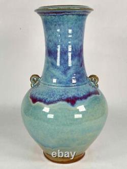 Antique Chinese Chinoiserie Jun Ware Flambe Purple Blue Splashed Porcelain Vase