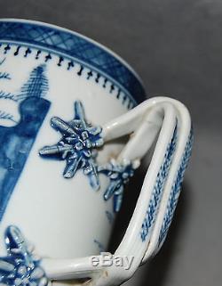 Antique Chinese Export Nanking Pattern Porcelain Large Mug Strap Handles
