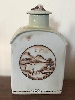 Antique Chinese Export Porcelain Tea Caddy Landscape American Market 18th c