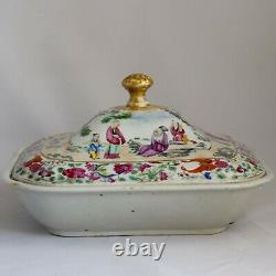 Antique Chinese Export Rose Mandarin Porcelain Tureen, Canton early 19th Century
