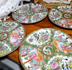Antique Chinese Famille Rose 4 Dinner Plates 19 c No Mark Before 1890