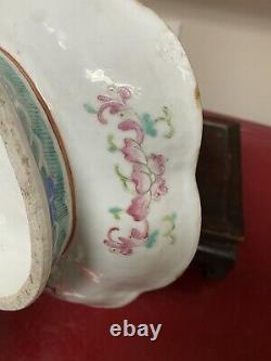 Antique Chinese Famille Rose Crane Porcelain Footed Plate