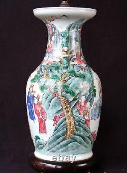 Antique Chinese Famille Rose Immortal Porcelain Vase 19th C, as Lamp