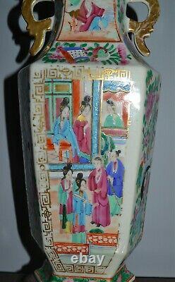 Antique Chinese Famille Rose Medallion Porcelain Vase Lamp Electrofied