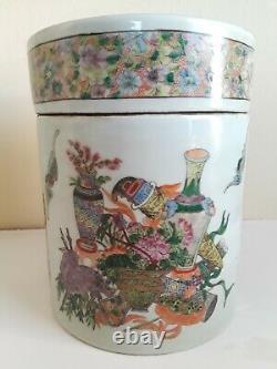 Antique Chinese Famille Rose Porcelain Covered Jar, Mark