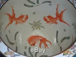 Antique Chinese Famille Rose Porcelain Large Fish Koi Bowl Jardiniere Planter