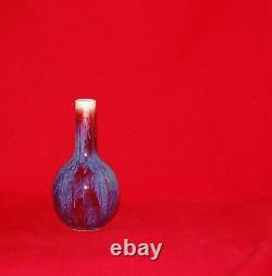Antique Chinese Flambe Glaze Small Porcelain Stick Neck Vase