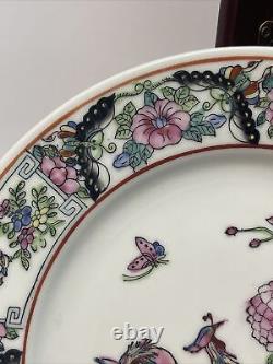 Antique Chinese Flowers, Butterfly, Trees And Pheasants Porcelain Plate. ALBD