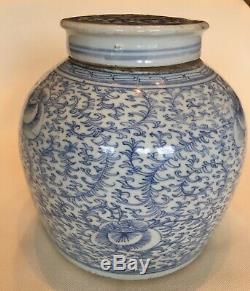 Antique Chinese Ginger Jar/Lid, Blue White Porcelain, Qing Wax Seal Authenticity
