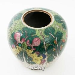 Antique Chinese Glazed Porcelain Cabbage Ginger Jar Vase Shanghai Export Stamp