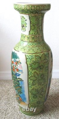 Antique Chinese Hand Painted Peacock Enamel On Porcelain Tall Vase Height 24T