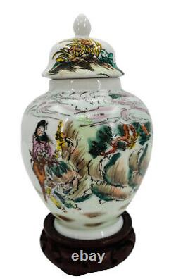 Antique Chinese Hand Painted Porcelain Queen Mother of Yaochi Vase Jar With Base