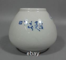 Antique Chinese Hand Painting Blue White Glaze Porcelain Vase Marked WangBu