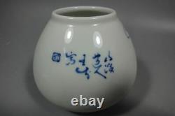 Antique Chinese Hand Painting Blue White Glaze Porcelain Vase Marked WangBu