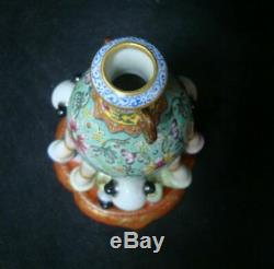Antique Chinese Hand Painting Carving Porcelain Vase Marked QianLong