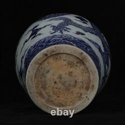 Antique Chinese Japanese Plum Vase Asian Blue&White Dragon Underglaze Porcelain