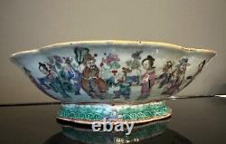 Antique Chinese Large Famille Rose Enamel Porcelain Floriforme Bowl Dish 19th C