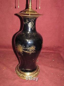 Antique Chinese Mirror Black Porcelain Vase Mounted as Lamp