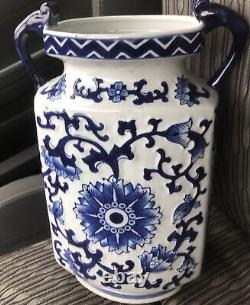 Antique Chinese Oblong Feng Shui Blue Willow Dahlia Dragon Scroll Vase