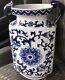 Antique Chinese Oblong Feng Shui Blue Willow Dahlia Dragon Scroll Vase