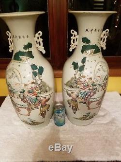 Antique Chinese Old Pair Family Rose Of Porcelain Vases Marked Asian China Ming