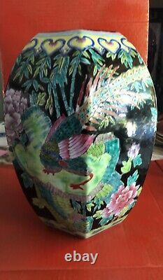 Antique Chinese Pheasant Flowers Porcelain Multi Color Vase