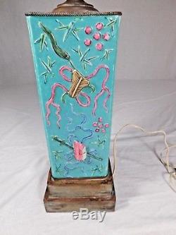 Antique Chinese Porcelain Cong Vase Lamp Famille Rose Celadon Relief Qianlong