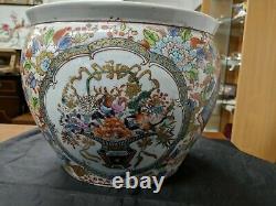 Antique Chinese Porcelain Famille Floral Fish Bowl Planter Vase w26.5cm H22cm