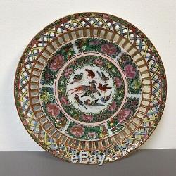 Antique Chinese Porcelain Famille Rose Medallion Reticulated Plate