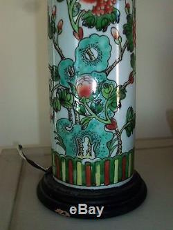 Antique Chinese Porcelain Famille Vert Vase Hat Stand Lamp Export 19th century