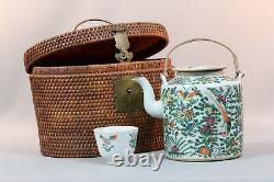 Antique Chinese Porcelain Famille Verte Tea Set In Case